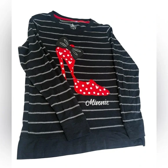 Disney Parks Minnie Mouse Red Polka Dot High Heel Striped Lightweight Sweater L - Picture 3 of 10